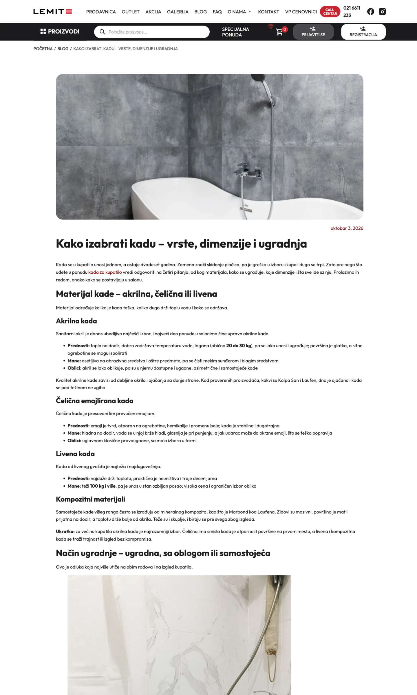 Lemit.rs – blog članak o izboru kade sa vodičem po vrstama i dimenzijama