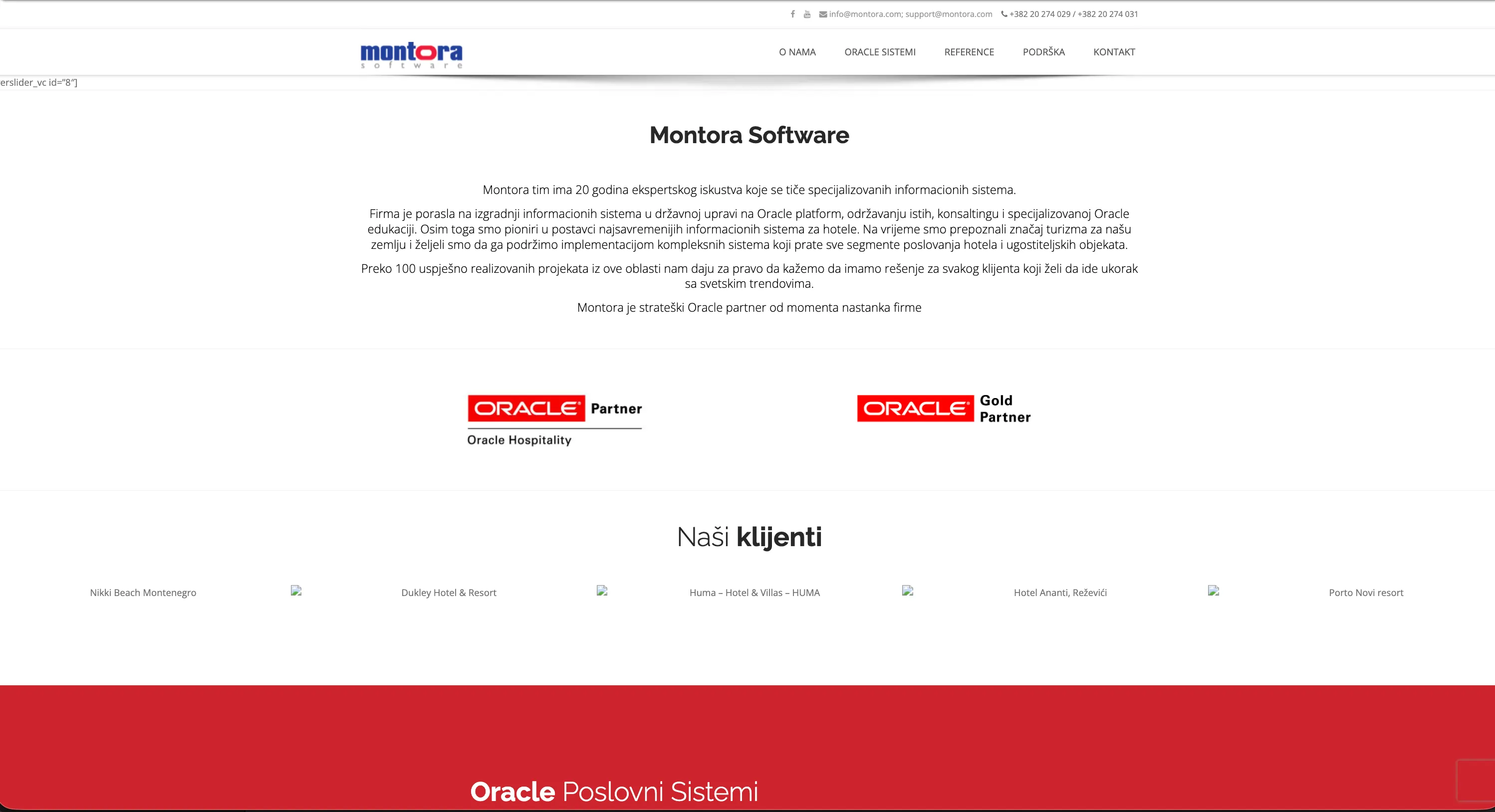 Stari Montora sajt – zastarjeli dizajn i tehničke greške