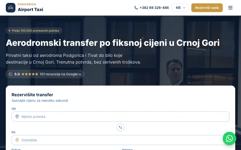 Podgorica Airport Taxi – homepage in Montenegrin