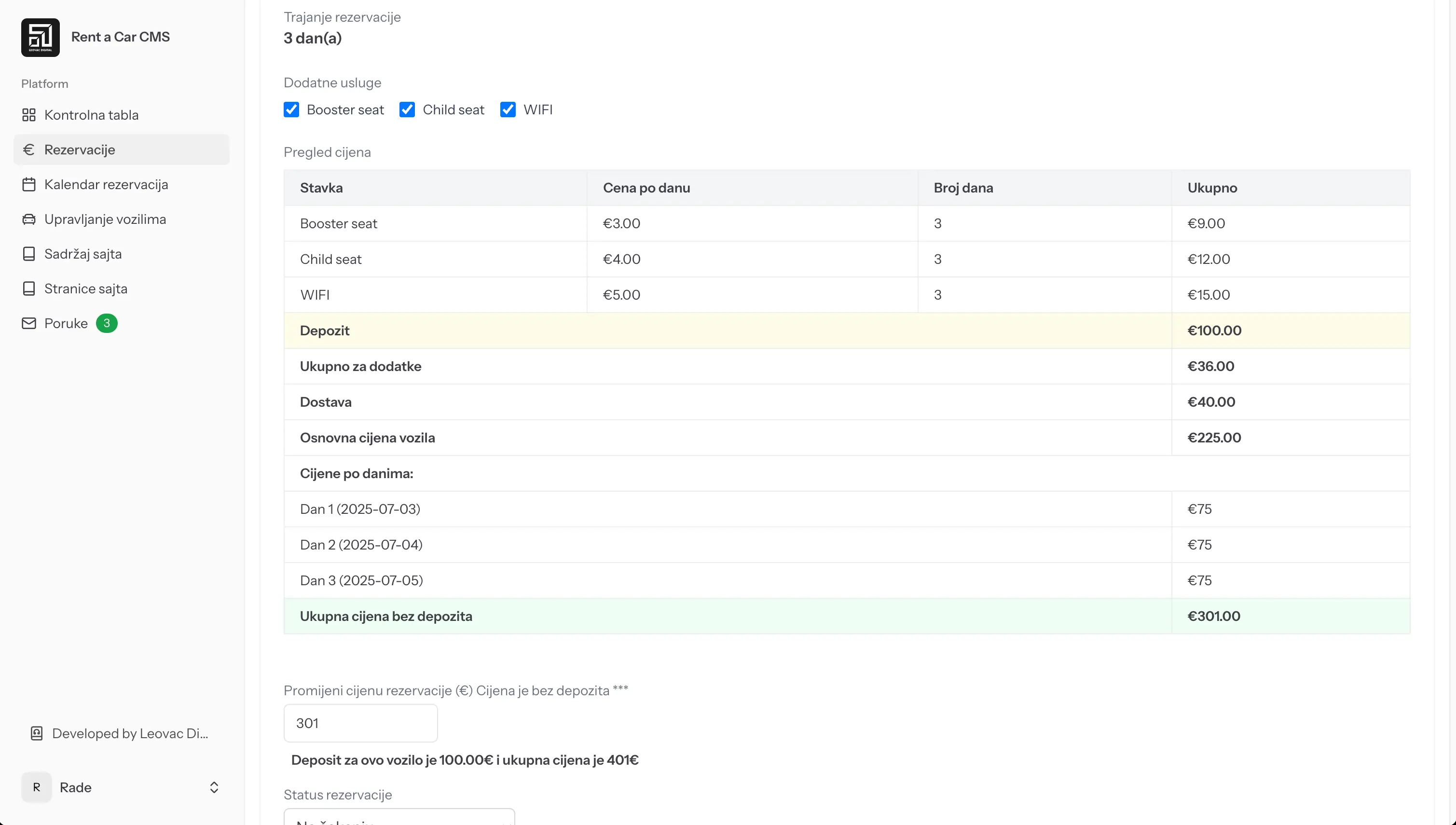 Admin panel – kalendar zauzetosti