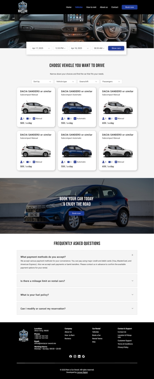 Sword Rent a Car – Figma dizajn 2