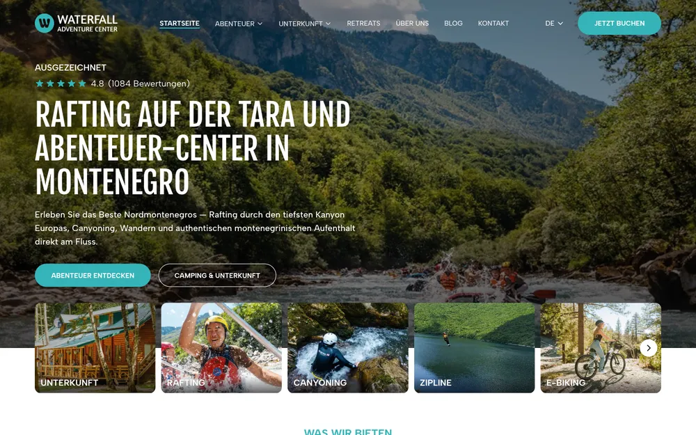 Waterfall Adventure Center – naslovna na njemačkom