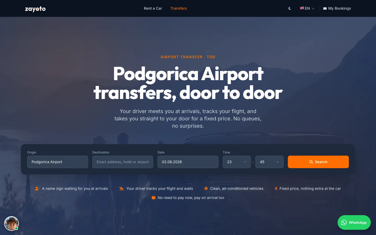 Zayoto – SEO landing page for Podgorica Airport transfers