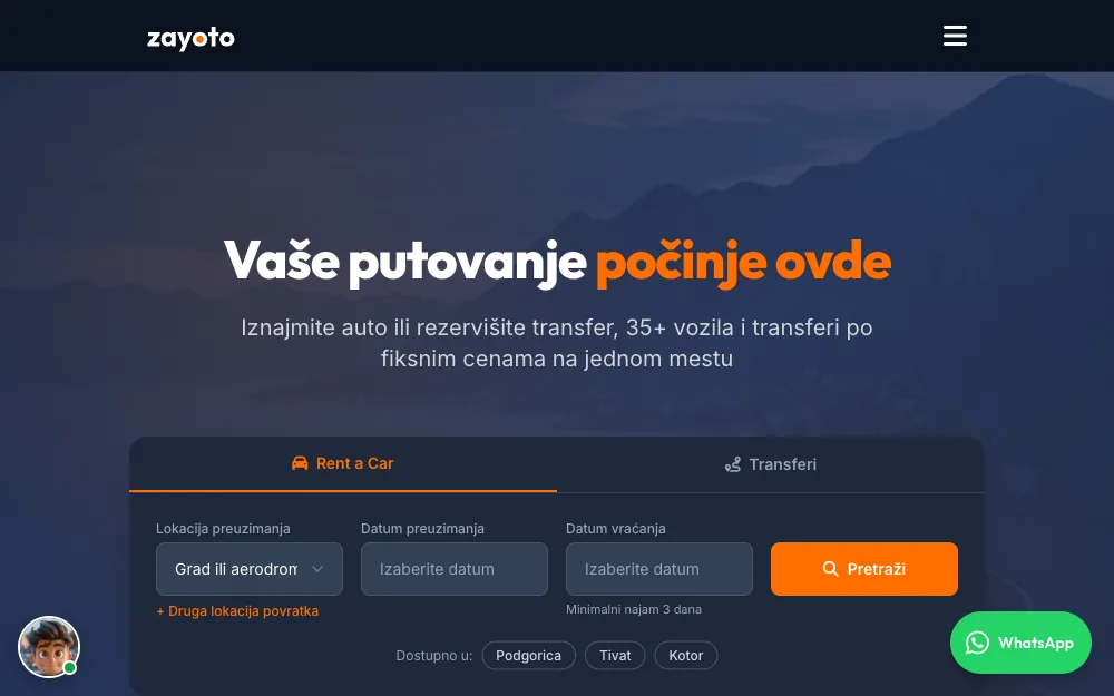 Zayoto – homepage in Montenegrin