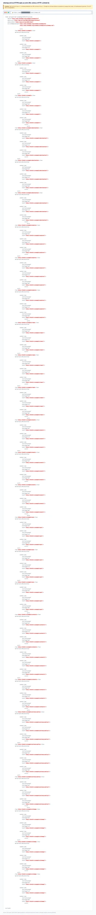 Sitemap.xml hotelskog sajta sa svih 27 URL-ova u HTTP umjesto HTTPS, dok sam sajt radi na HTTPS-u