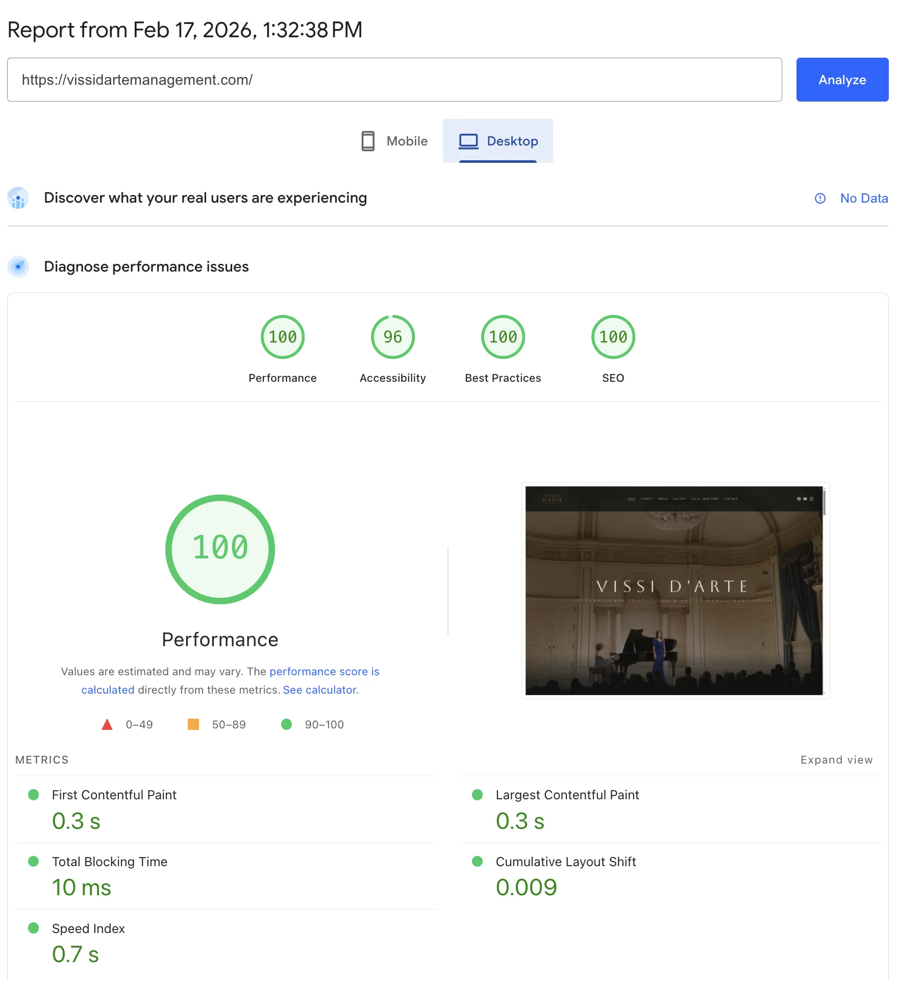 PageSpeed rezultati – Desktop (100/96/100/100)