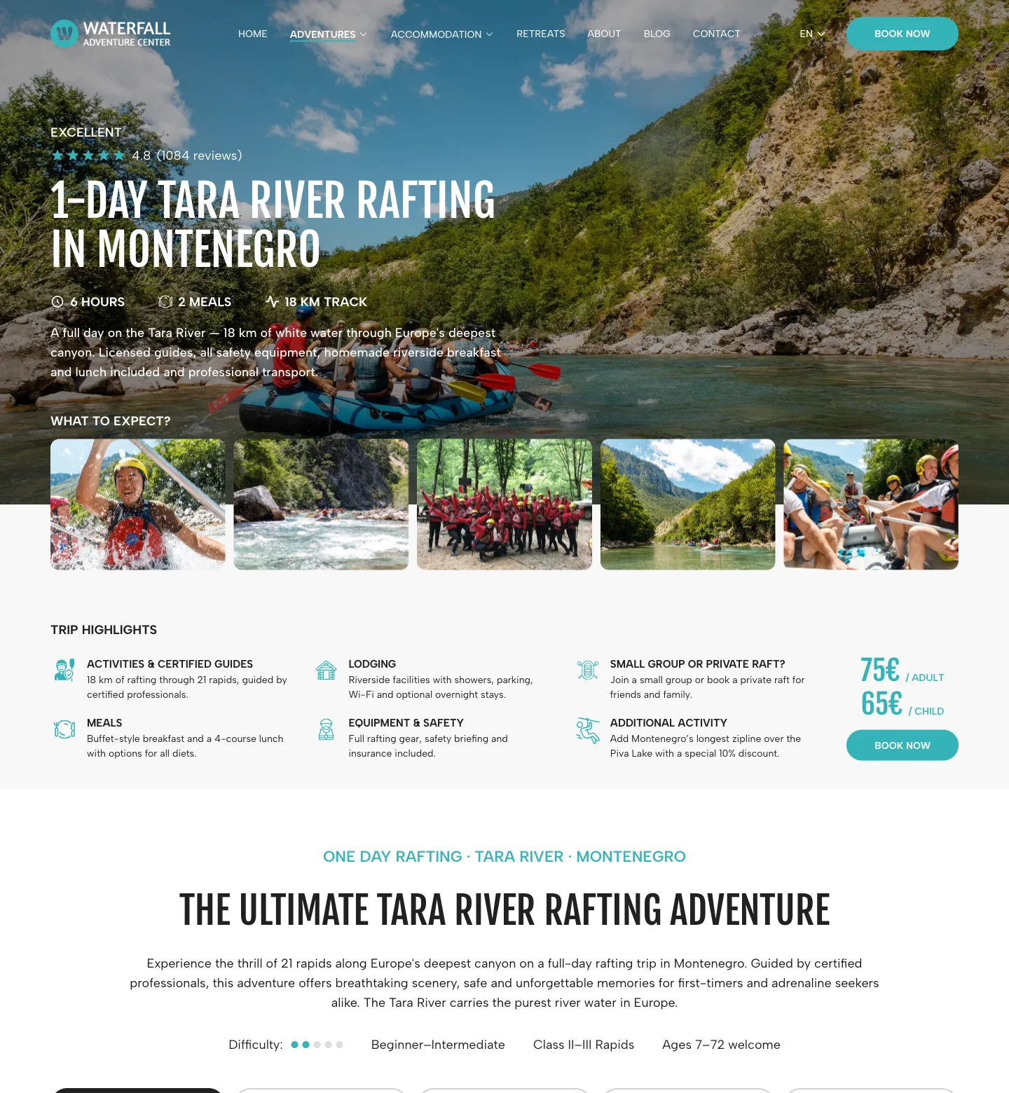 Waterfall Adventure Center – booking forma sa kalkulacijom cijene uživo