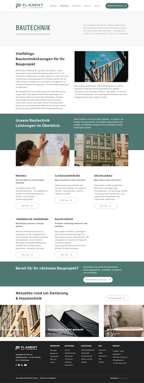 Flarent GmbH – Web platforma za građevinsku firmu – slika 2