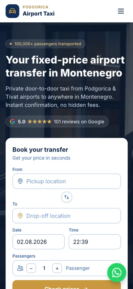 Podgorica Airport Taxi – Fixed-Price Transfers with SEO Route Pages – slika 5