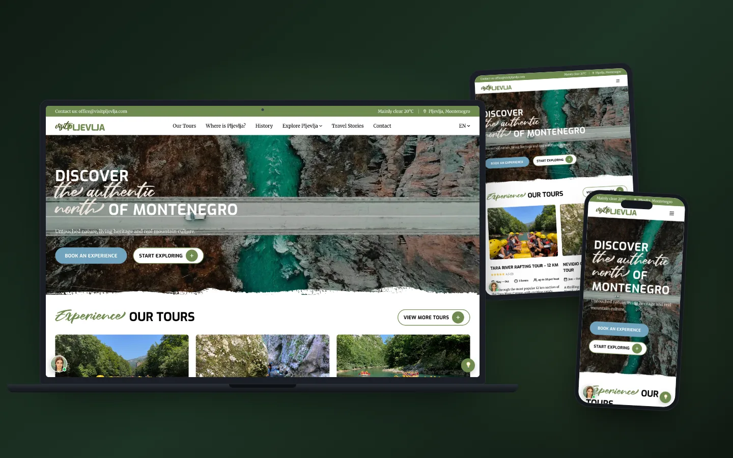 Visit Pljevlja shown on a laptop, tablet and phone