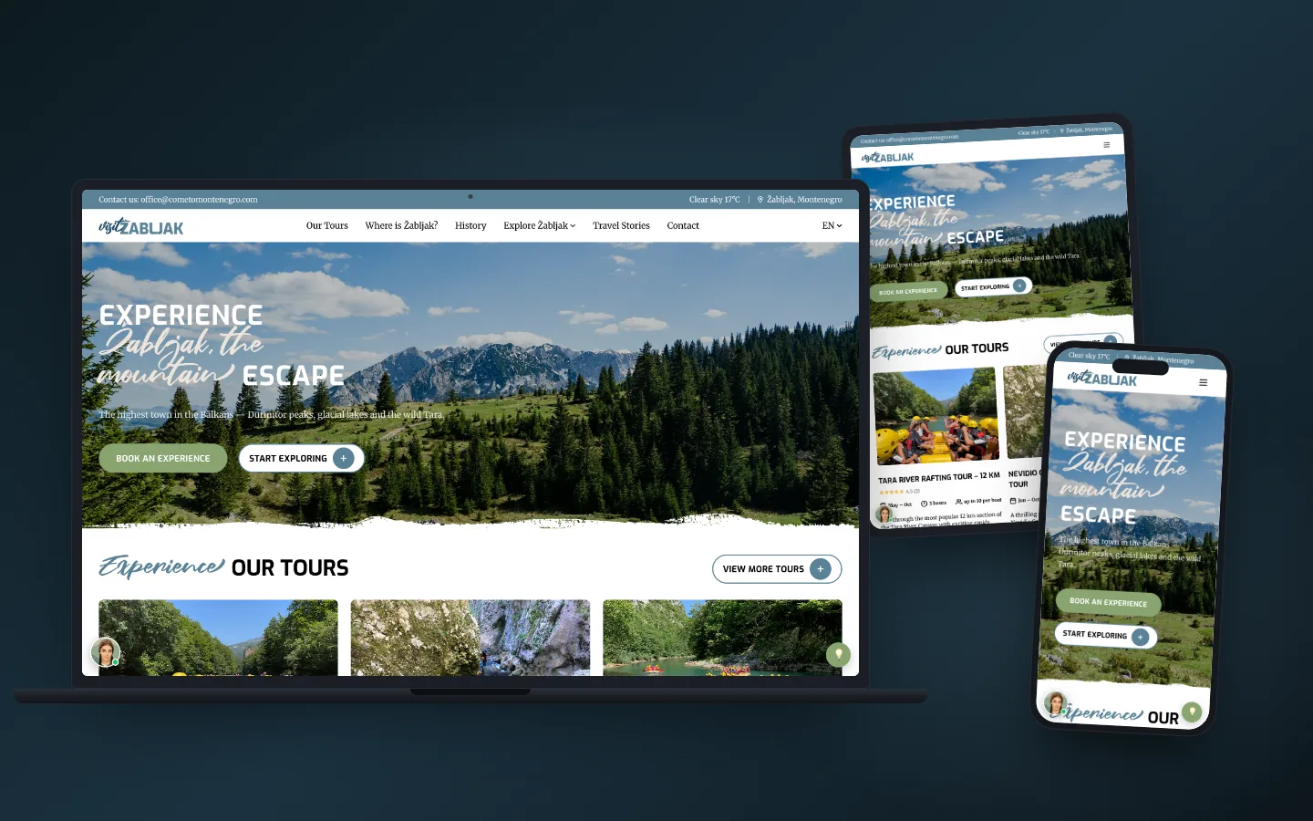 Visit Žabljak shown on a laptop, tablet and phone